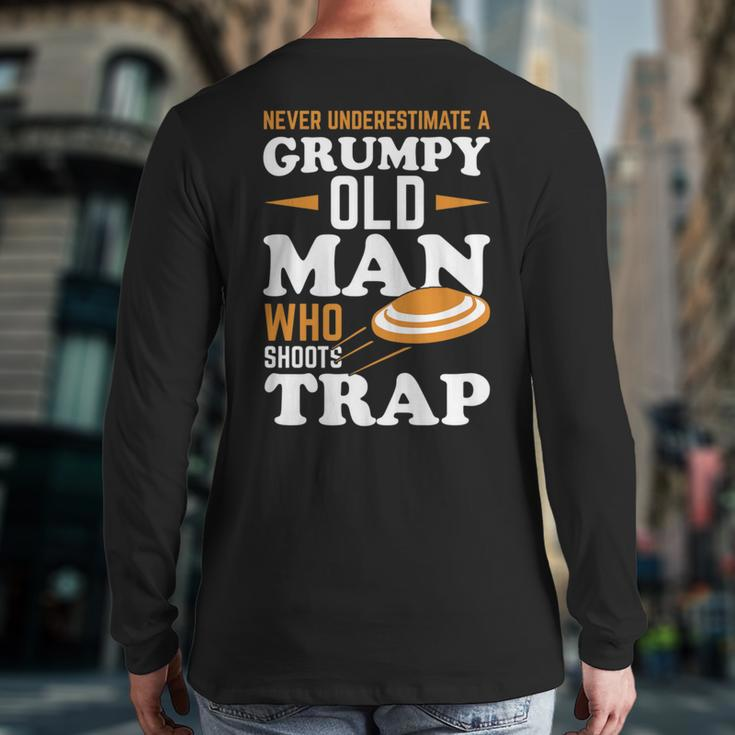 Never Underestimate A Trap Shooting Old Man Back Print Long Sleeve T-shirt