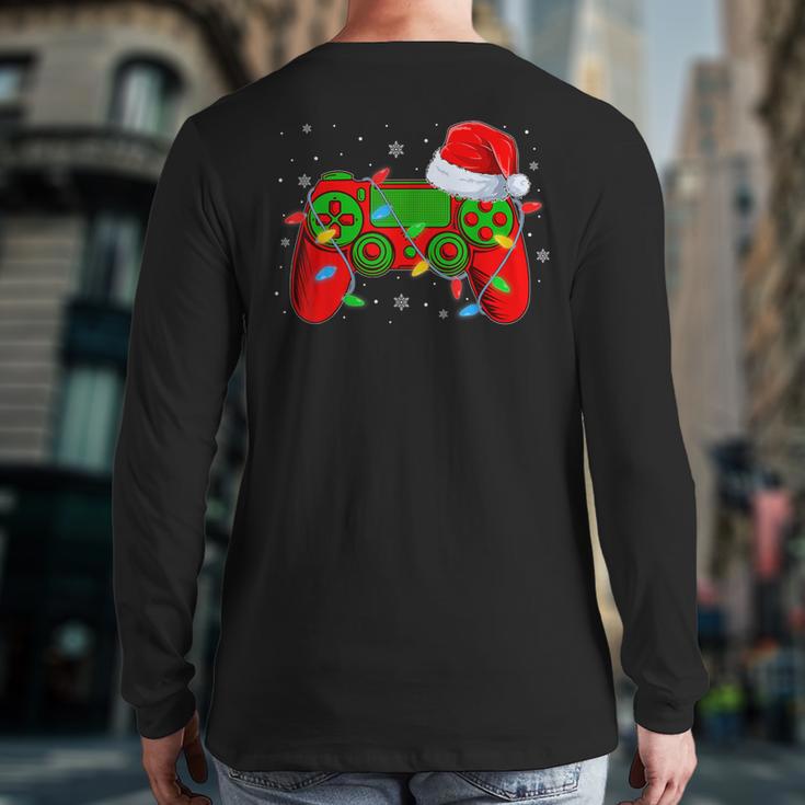 Video Game Controller Christmas Santa Hat Gamer Boys Back Print Long Sleeve T-shirt