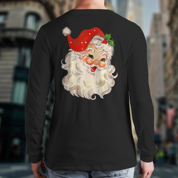 Vintage Santa Claus Face Christmas Xmas Santa Claus Back Print Long Sleeve T-shirt