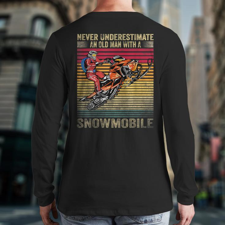 Vintage Never Underestimate An Old Man With A Snowmobile Back Print Long Sleeve T-shirt