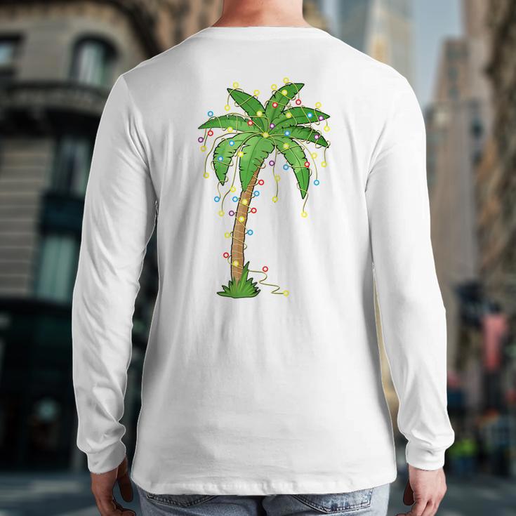 Christmas Lights Palm Tree Beach Tropical Xmas Back Print Long Sleeve T-shirt