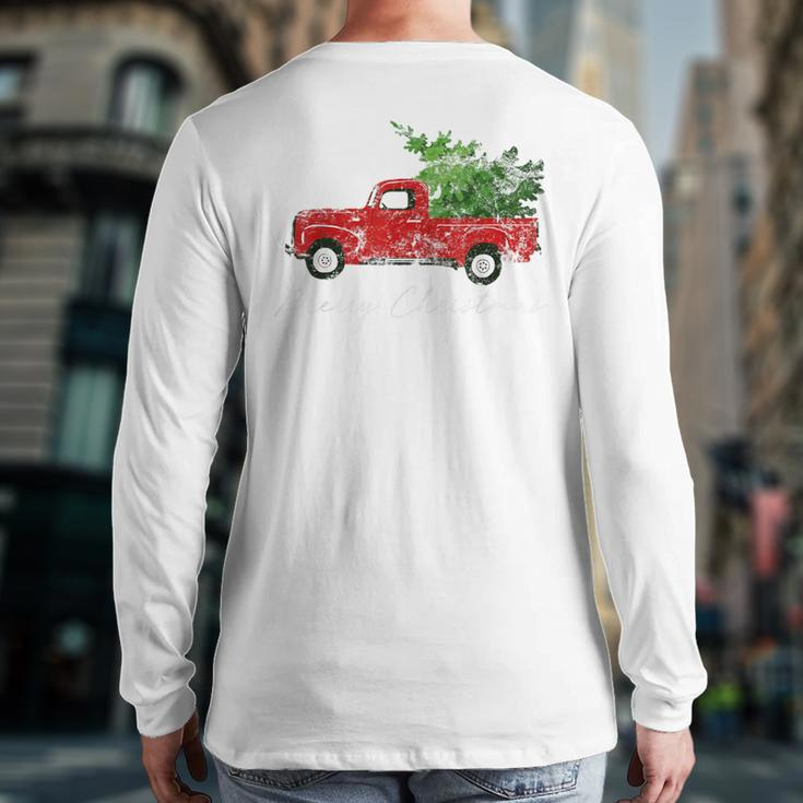 Vintage Christmas Classic Truck With Snow And Tree Back Print Long Sleeve T-shirt