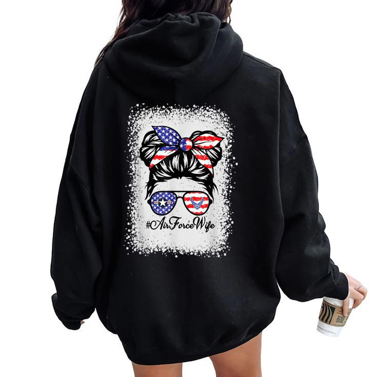 Air Force Wife Messy Bun Sunglasses Military Valentine Day Women Oversized Hoodie Back Print