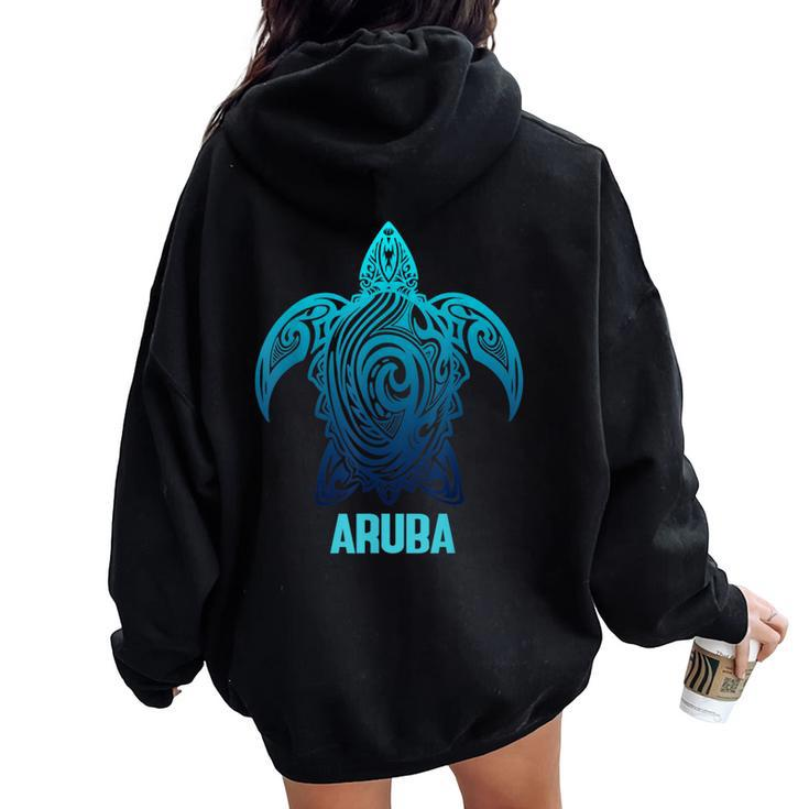 Aruba Tribal Sea Turtle Surf Surfer Scuba Diving Diver Women Oversized Hoodie Back Print