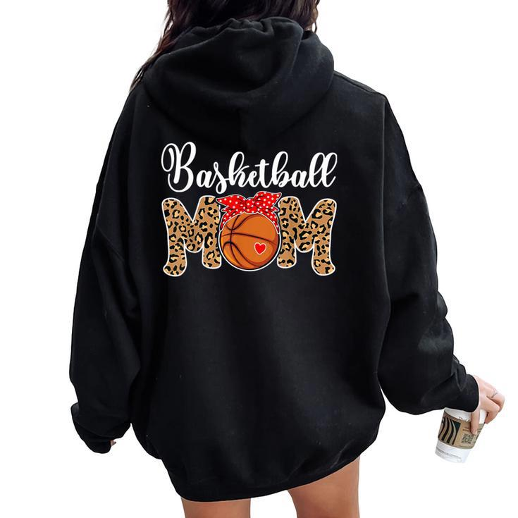 Basketball Mom Leopard Messy Bun Game Day  Women Oversized Hoodie Back Print