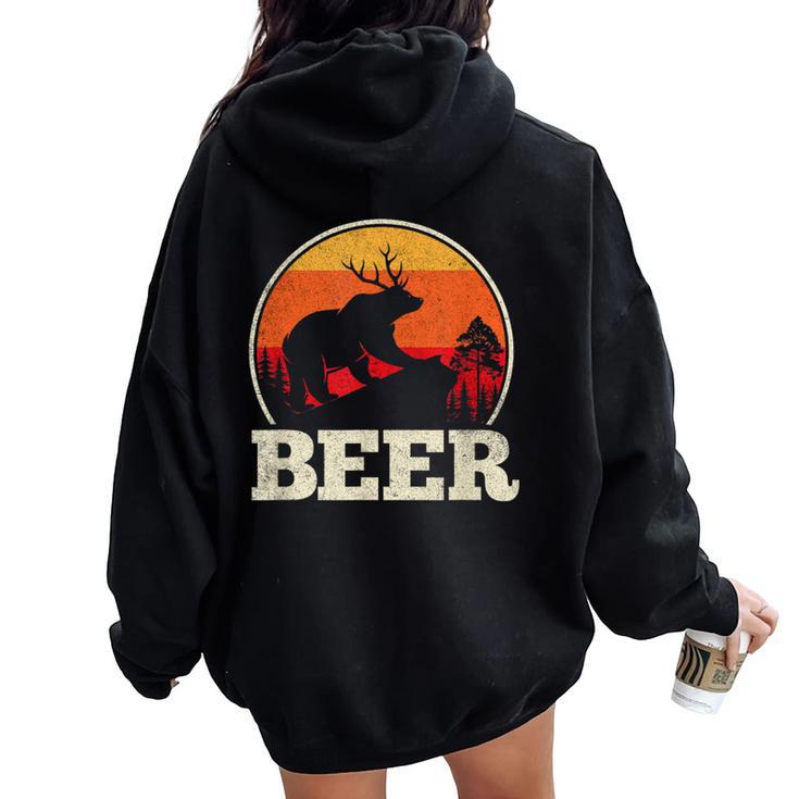 Bear Deer Antlers Craft Beer Retro Graphic Women Oversized Hoodie Back Print