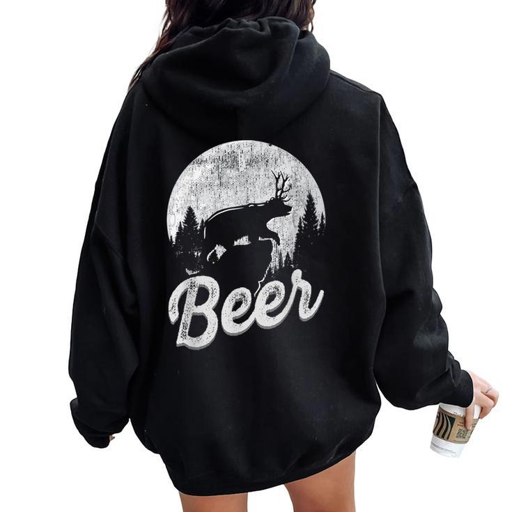 Bear Deer Beer Day Drinking Adult Humor Women Oversized Hoodie Back Print