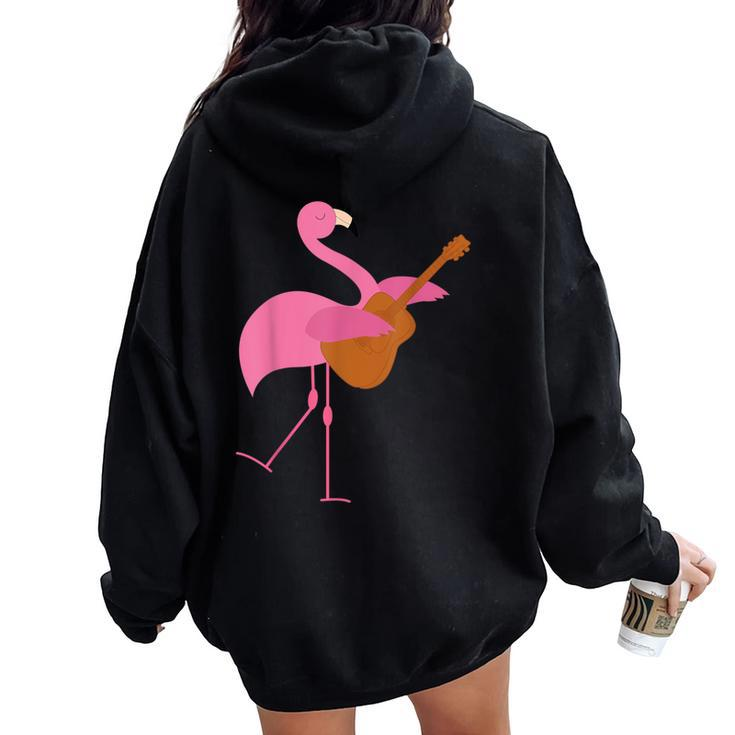 Beautiful Flamingo Playing Guitar Musician Women Oversized Hoodie Back Print