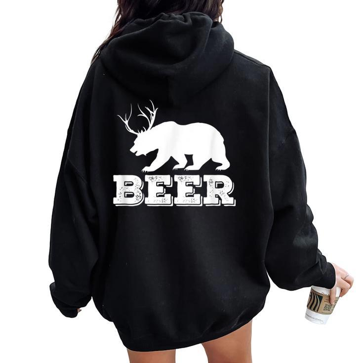 Beer Bear Antler Bear Lover Beer Drinking Party Women Oversized Hoodie Back Print