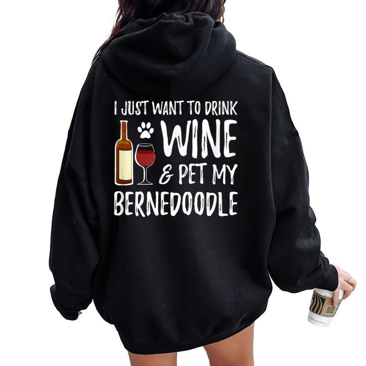 Bernedoodle Dog Lover Wine Dog Mom Women Oversized Hoodie Back Print