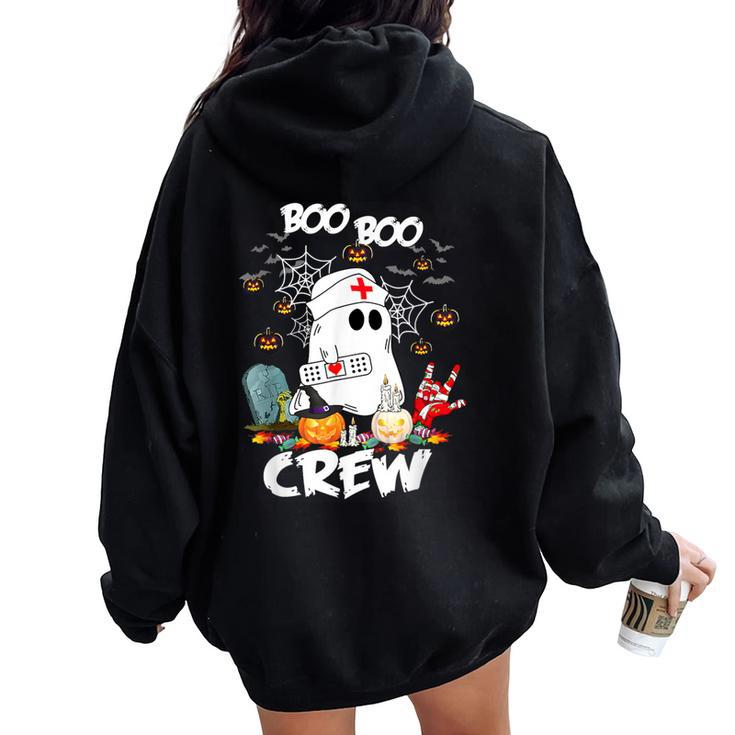 Boo Boo Crew Ghost Nurse Retro Halloween 2023 Nursing Rn Women Oversized Hoodie Back Print
