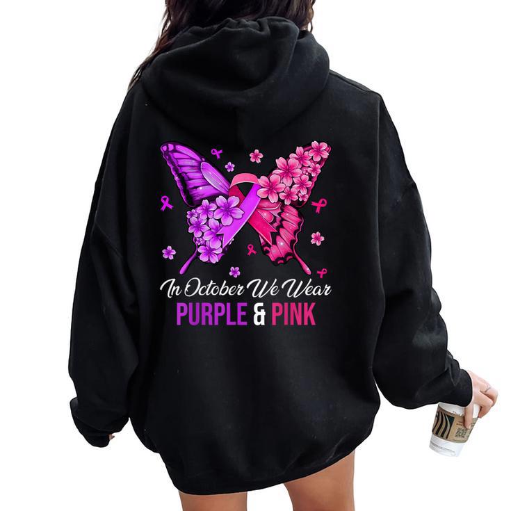 Breast Cancer And Domestic Violence Awareness Butterfly Women Oversized Hoodie Back Print