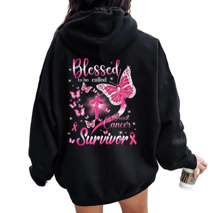 Butterfly Pink Blessed To Be Called Breast Cancer Survivor Women Oversized Hoodie Back Print