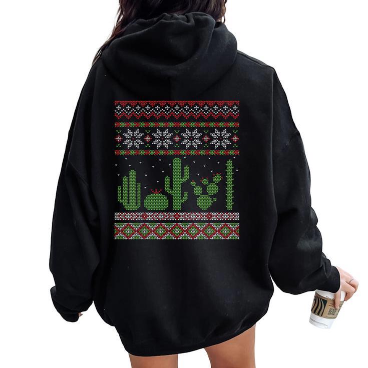 Cactus Ugly Christmas Sweater Southwest Cacti Succulent Women Oversized Hoodie Back Print