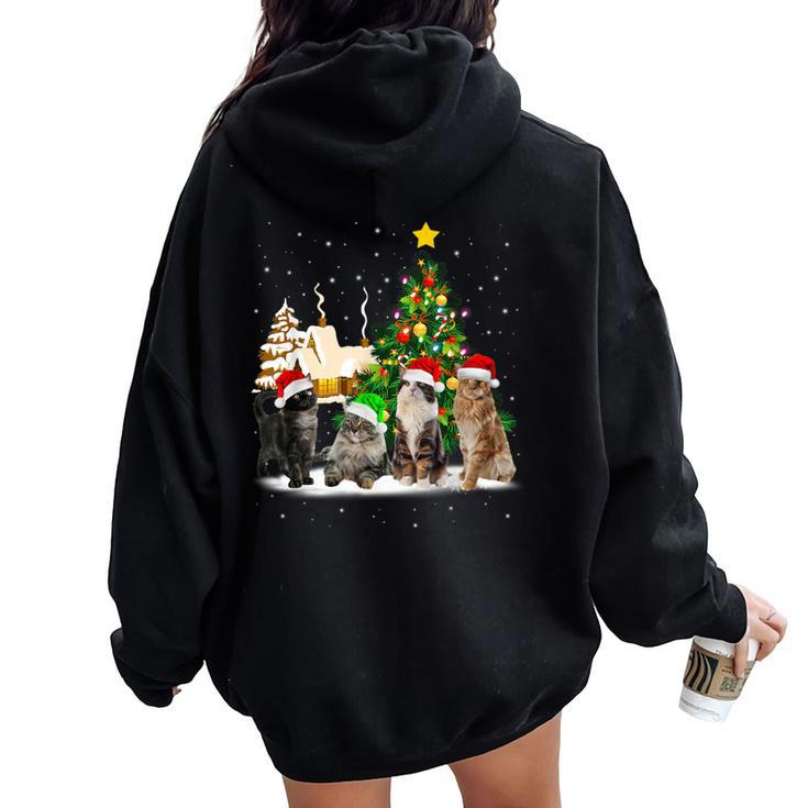 Cats Christmas Tree Lights Ugly Sweater Cat Mom Cat Lover Women Oversized Hoodie Back Print