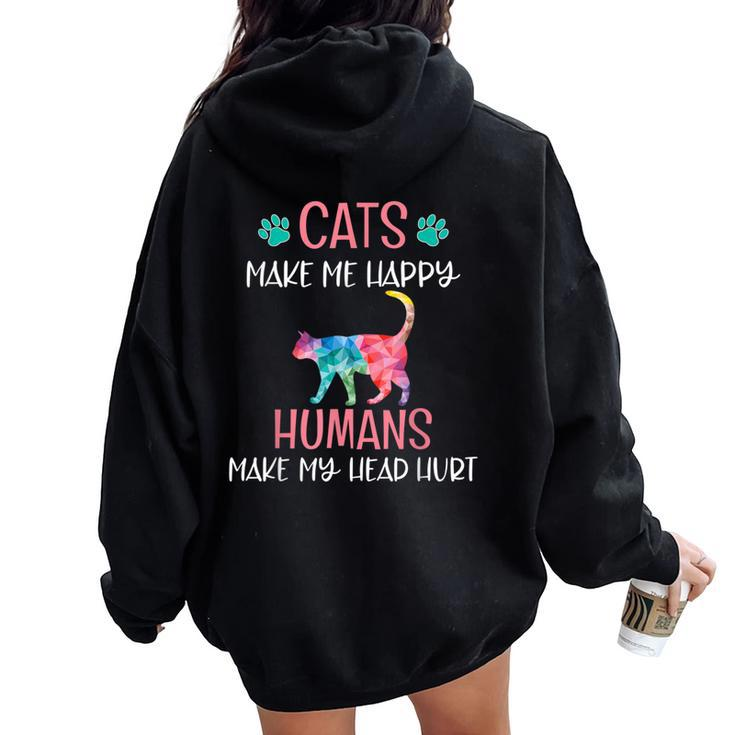 Cats Make Me Happy Cat Mom Kitten Lover Rainbow Women Oversized Hoodie Back Print