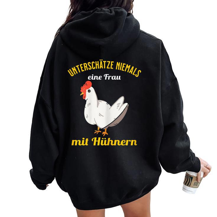 Chickens Underestimate Never A Woman With Chickens Women Oversized Hoodie Back Print