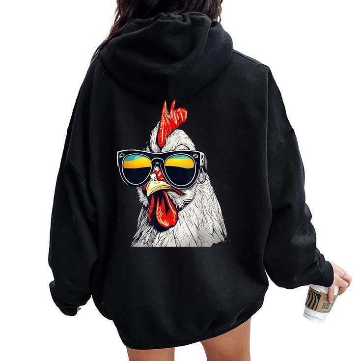Cool Rooster Wearing Sunglasses Retro Vintage Chicken Women Oversized Hoodie Back Print