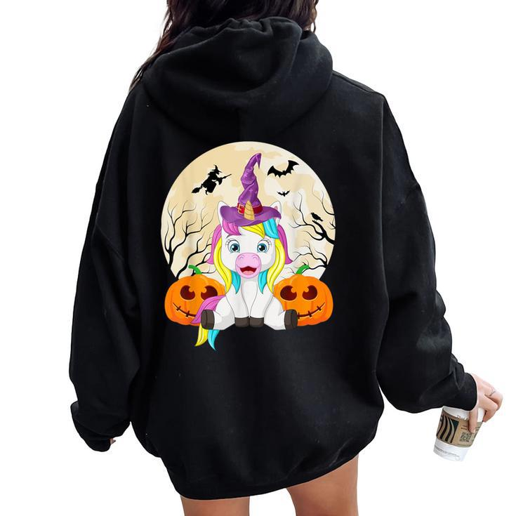 Cute Halloween Girls Witchy Unicorn Hallowee Women Oversized Hoodie Back Print