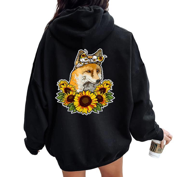 Cute Love Fox Sunflower Decor Fox Women Oversized Hoodie Back Print