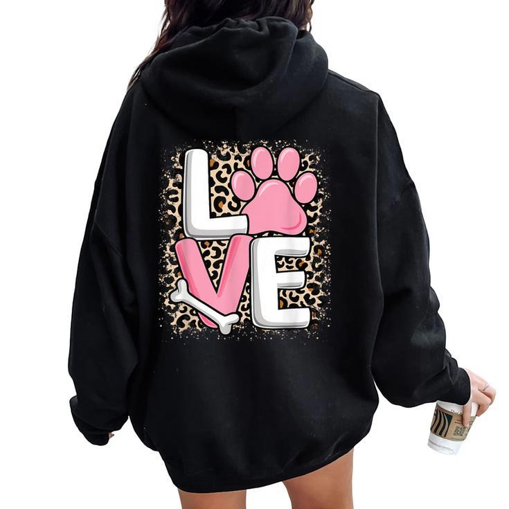 Cute Pink Love Dog Paw Dog Puppy Lover Girls Women Oversized Hoodie Back Print