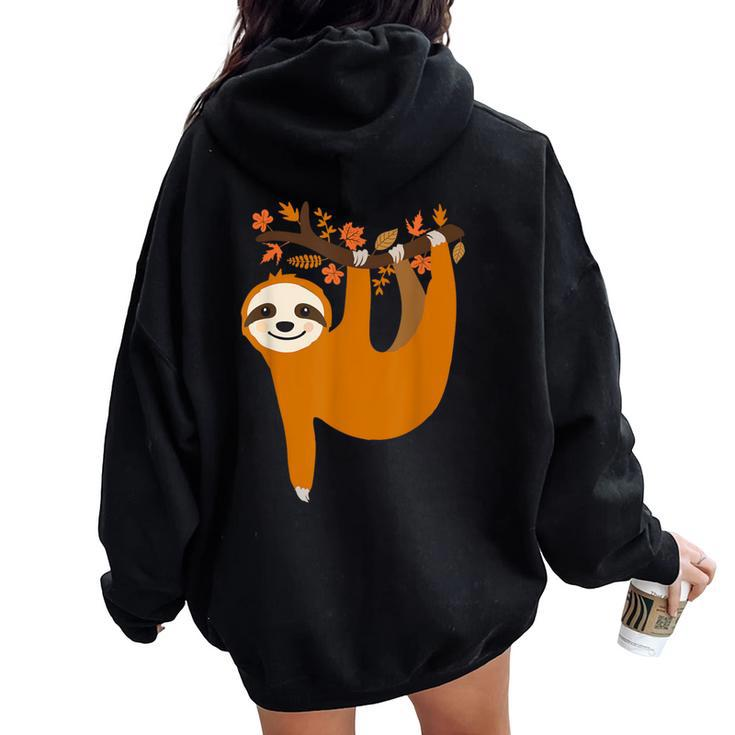 Cute Sloth Fall Leaves Thanksgiving For Girls Autumn Women Oversized Hoodie Back Print