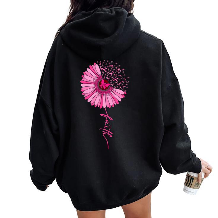 Daisy Faith Flower Pink Ribbon Breast Cancer Awareness Month Women Oversized Hoodie Back Print