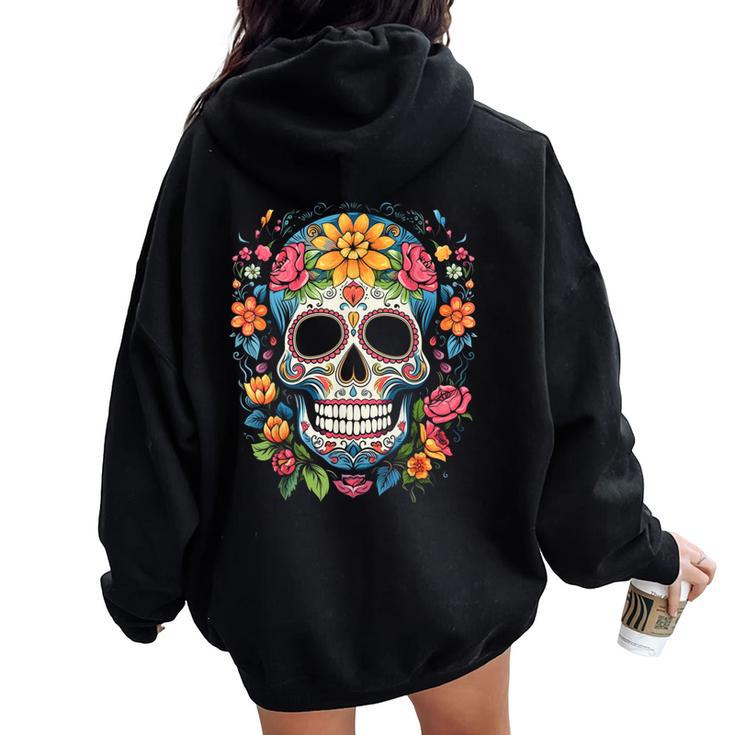 De Los Muertos Day Of The Dead Sugar Skull Halloween Women Oversized Hoodie Back Print