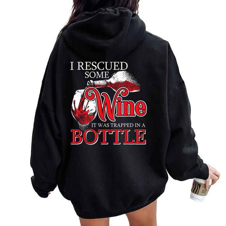 Drinking Wine Alcohol Rescued Women Oversized Hoodie Back Print