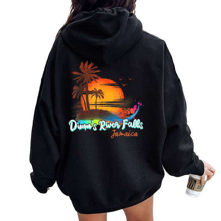 Dunn's River Falls Summer Vacation Palm Trees Sunset Men Women Oversized Hoodie Back Print