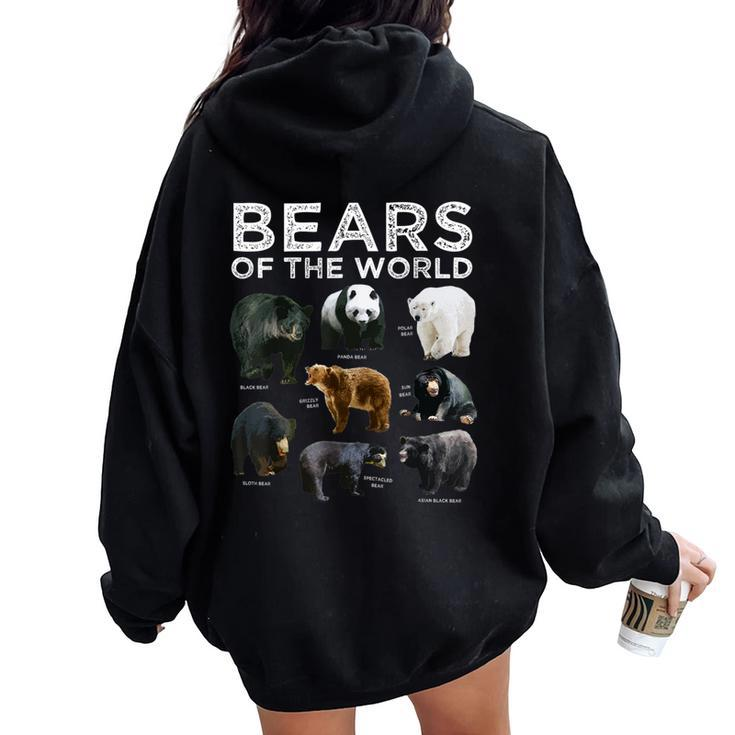 Eight 8 Bear Species Of The World Panda Polar Grizzly Black Women Oversized Hoodie Back Print