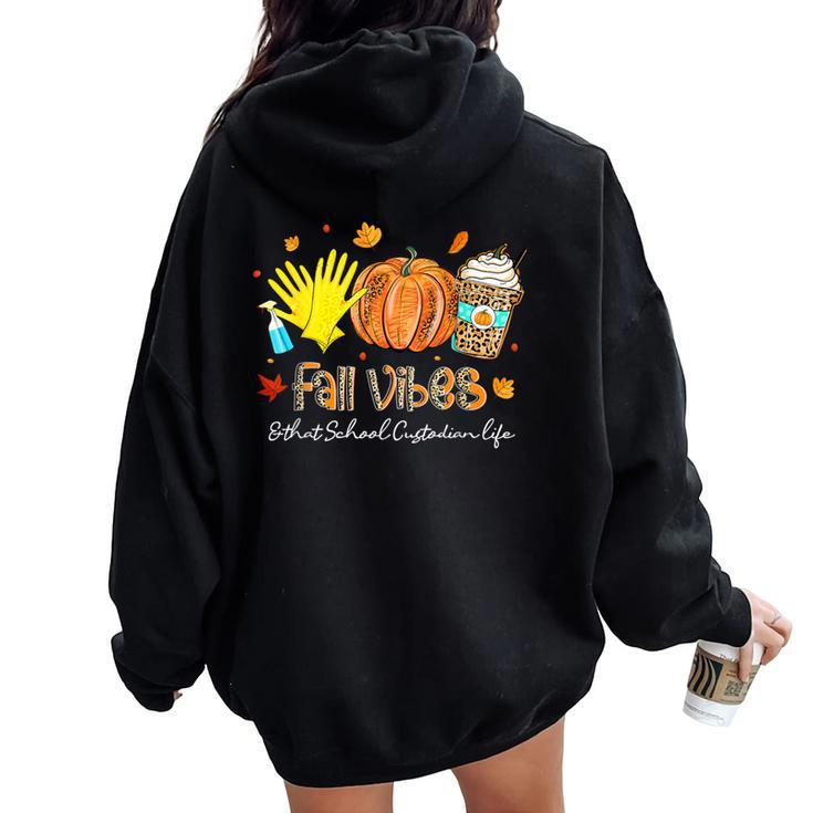 Fall Vibes & That School Custodian Life Pumpkin Leopard Women Oversized Hoodie Back Print