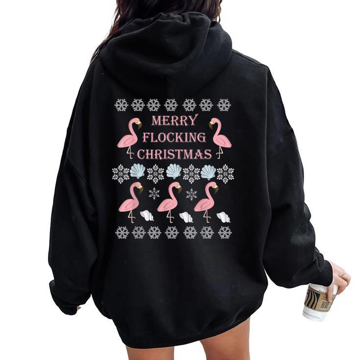 Flamingo Ugly Christmas Sweater Holiday Women Oversized Hoodie Back Print