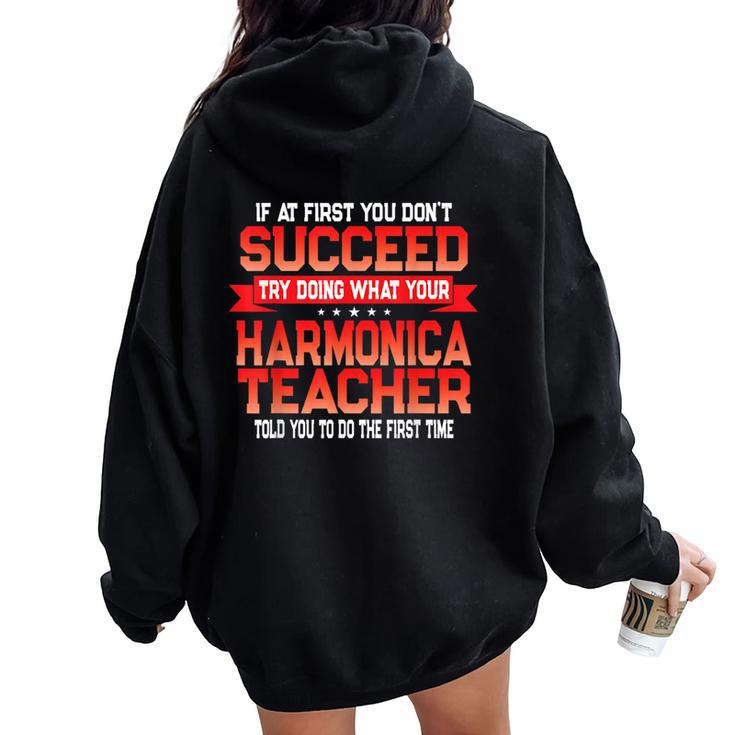 Fun Harmonica Teacher School Music Quote Women Oversized Hoodie Back Print