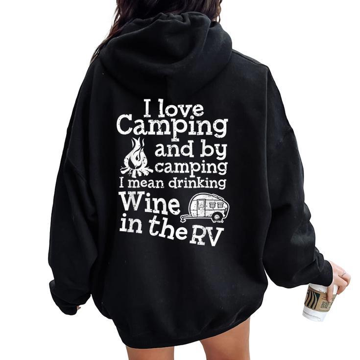 Camping Wine Rv Trailer Camper Vacation Women Oversized Hoodie Back Print