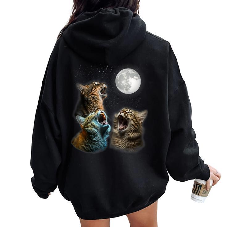 Cat Moon Three Cats Meowling At Moon Cats Howling Women Oversized Hoodie Back Print