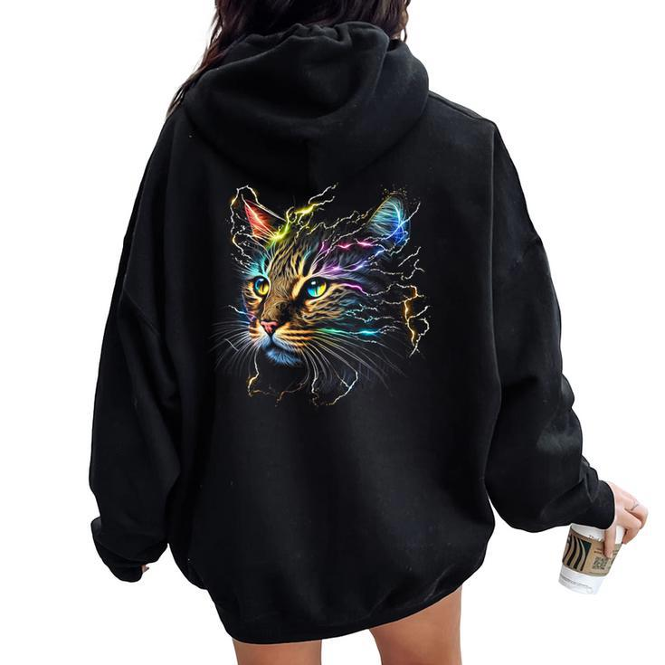 Chinese Li Hua Lover Colorful Graphic Cat Dad Mom Women Oversized Hoodie Back Print