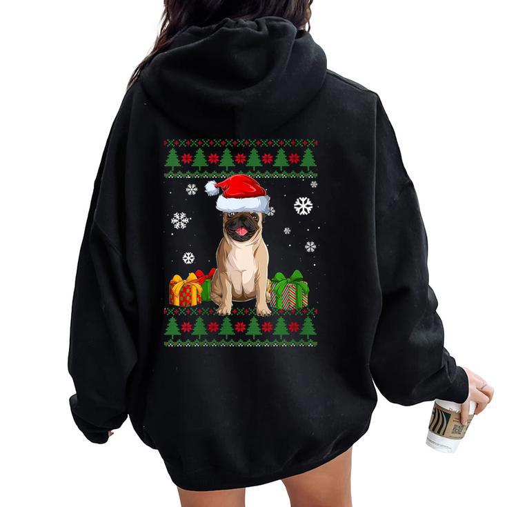 Dog Lovers Pug Santa Hat Ugly Christmas Sweater Women Oversized Hoodie Back Print