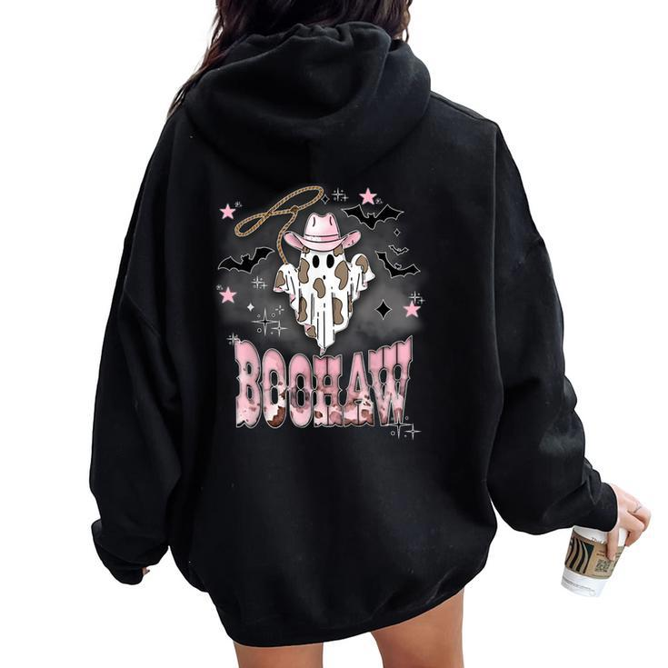 Pink Boohaw Ghost Halloween Cowgirl Western Country Women Oversized Hoodie Back Print