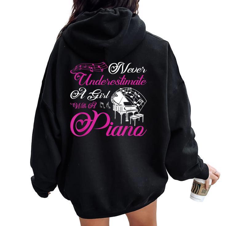 Never Underestimate A Girl With A Piano Women Oversized Hoodie Back Print