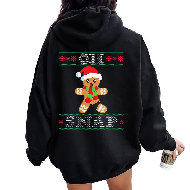 Gingerbread Man Oh Snap Christmas Ugly Sweater Women Oversized Hoodie Back Print