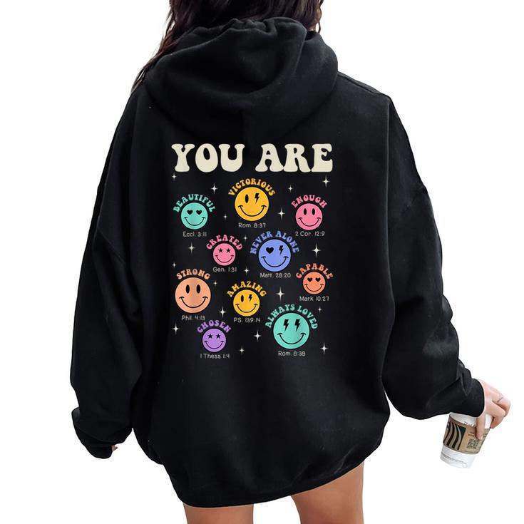 Groovy You Are Bible Verse Smile Face Religious Christian Women Oversized Hoodie Back Print