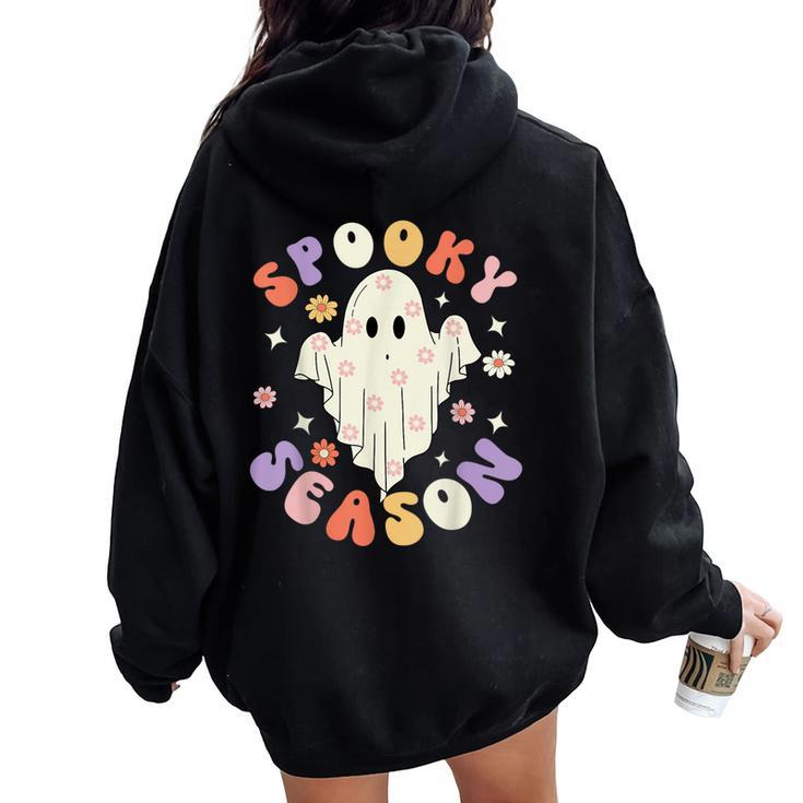 Groovy Spooky Season Ghost Flower Halloween Costume Girls Women Oversized Hoodie Back Print