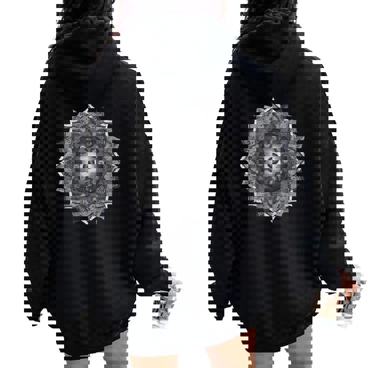 Handpan Hang Drum Mandala Black Grey White Women Oversized Hoodie Back Print
