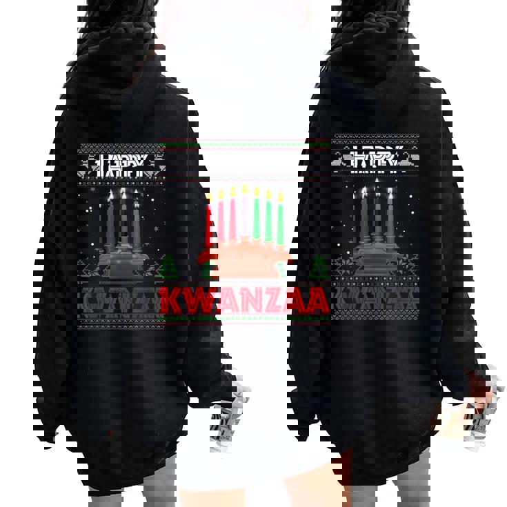 Happy Kwanzaa Kinara African American Ugly Christmas Sweater Women Oversized Hoodie Back Print