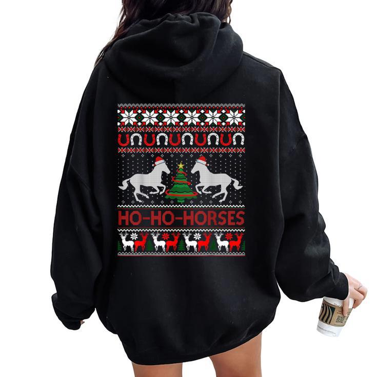 Ho Horses Xmas Ugly Christmas Sweater Equestrian Women Oversized Hoodie Back Print