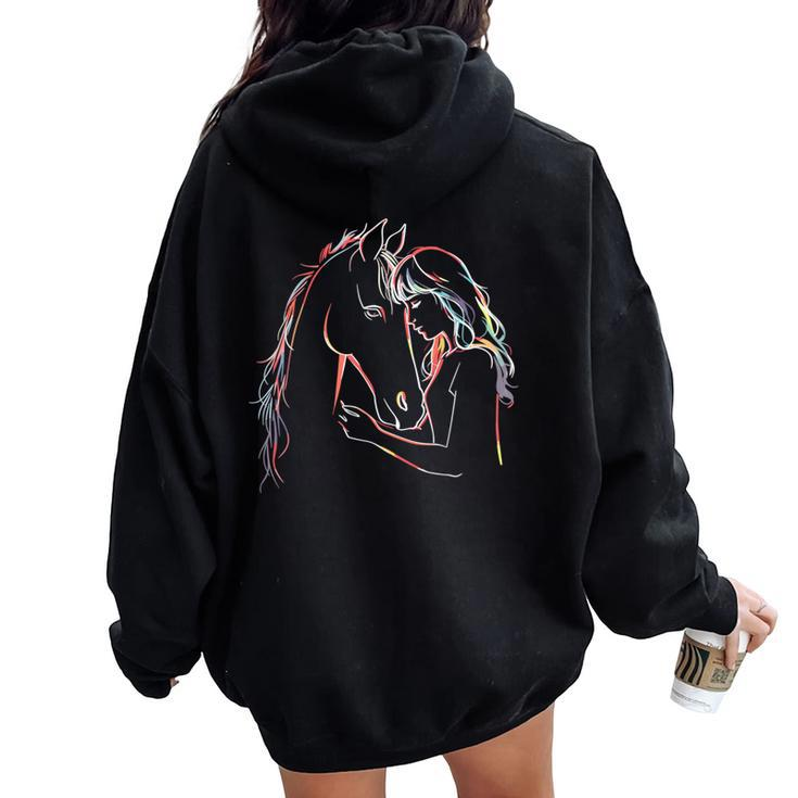 Horse Lover Horseback Riding Equestrian For Girls Women Oversized Hoodie Back Print