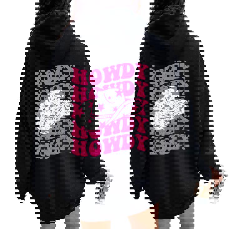 Howdy Southern Western Girl Country Rodeo Pink Cowgirl Retro Women Oversized Hoodie Back Print