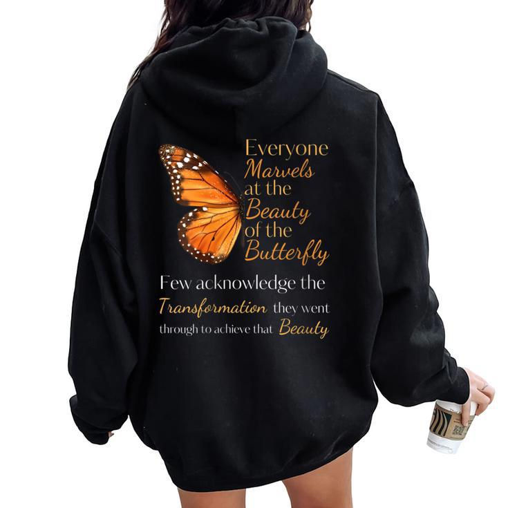 Inspirational Butterfly Transformation Quote Women Oversized Hoodie Back Print