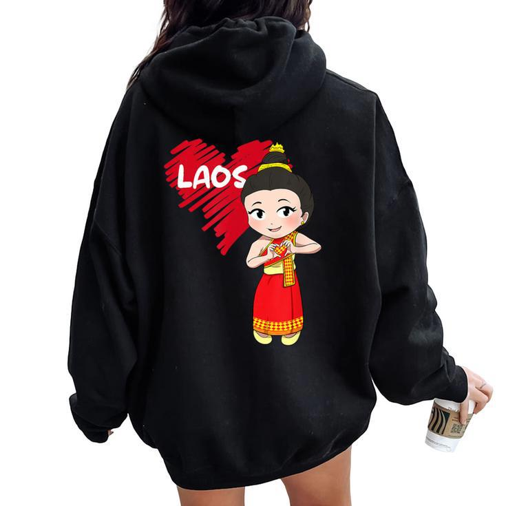 Laos Lao Laotian Proud Flag Traditional Dress Lao Sinh Girl Women Oversized Hoodie Back Print